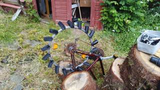 Completed bicycle-based waterwheel