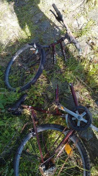 Bicycle frame cut in half for the waterwheel